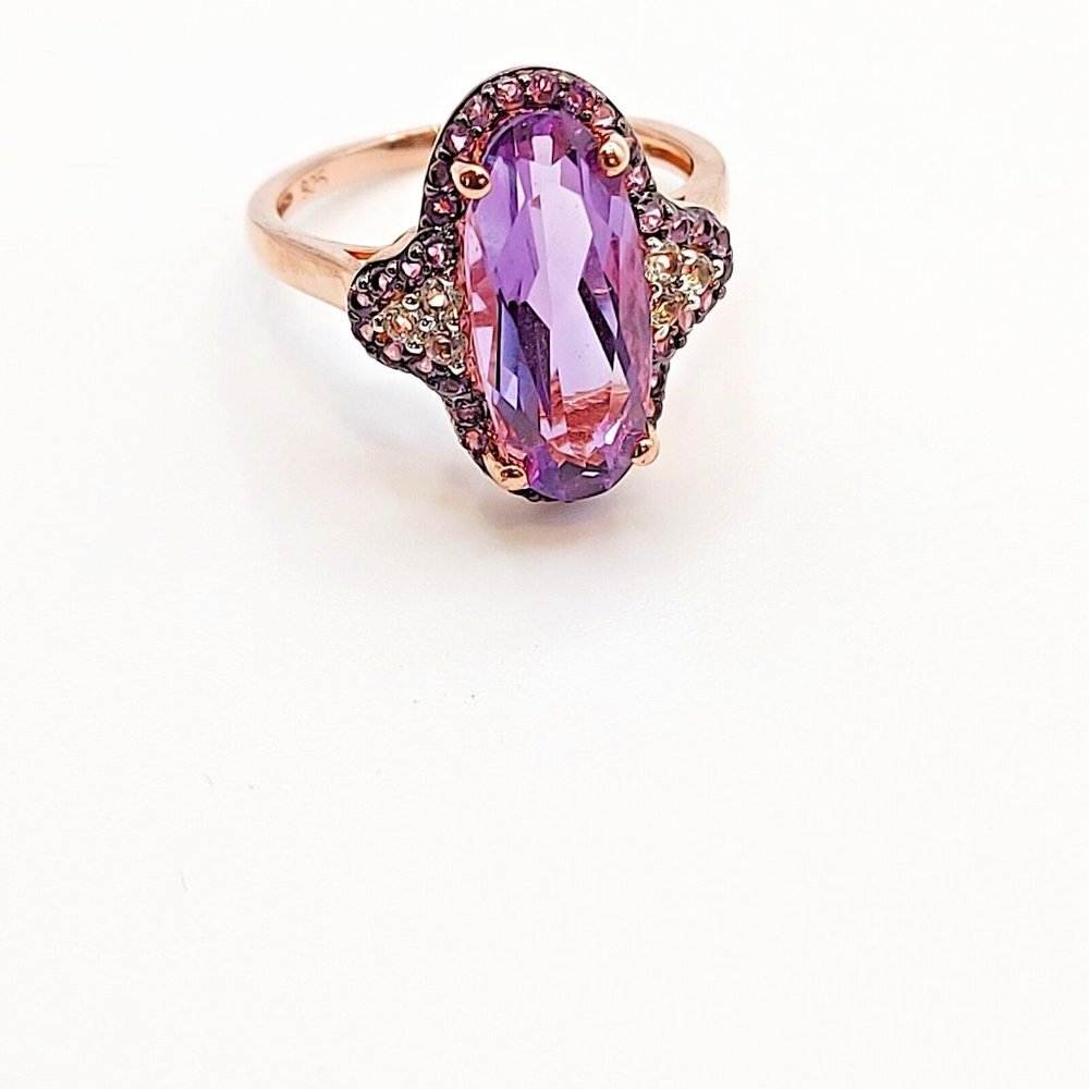 Vintage Rose Gold over Sterling 925 Amethyst Ring Hallmarked